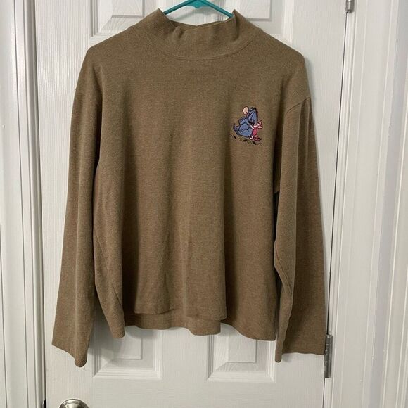 Vintage Disney Store Eeyore & Piglet Brown Mock Neck Thick long sleeve Size L Ma - Picture 1 of 10